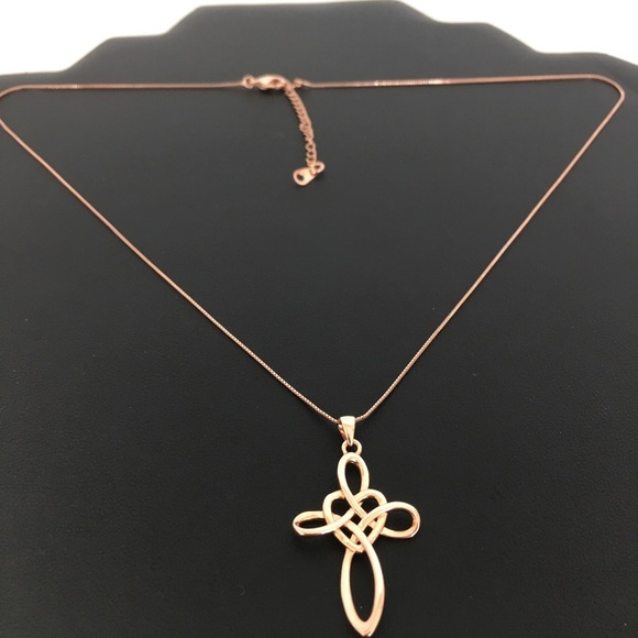 Women’s Copper Celtic Knot Cross Pendant and Box Chain Necklace Shiny Religious - Picture 6 of 11